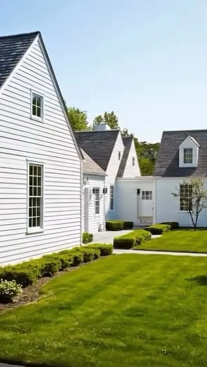 A timeless expression of modern New England living.
This Greenwich residence balances classic gabled forms with a clean, contemporary aesthetic. Crisp, white siding, natural textures, and carefully composed symmetry create a home that is both refined and warmly inviting. 

Built by @sbphomes
Architecture: @tannerwhitearchitects
Landscape Design: @robinkramergardendesign
Interior Design @kellyandcodesign